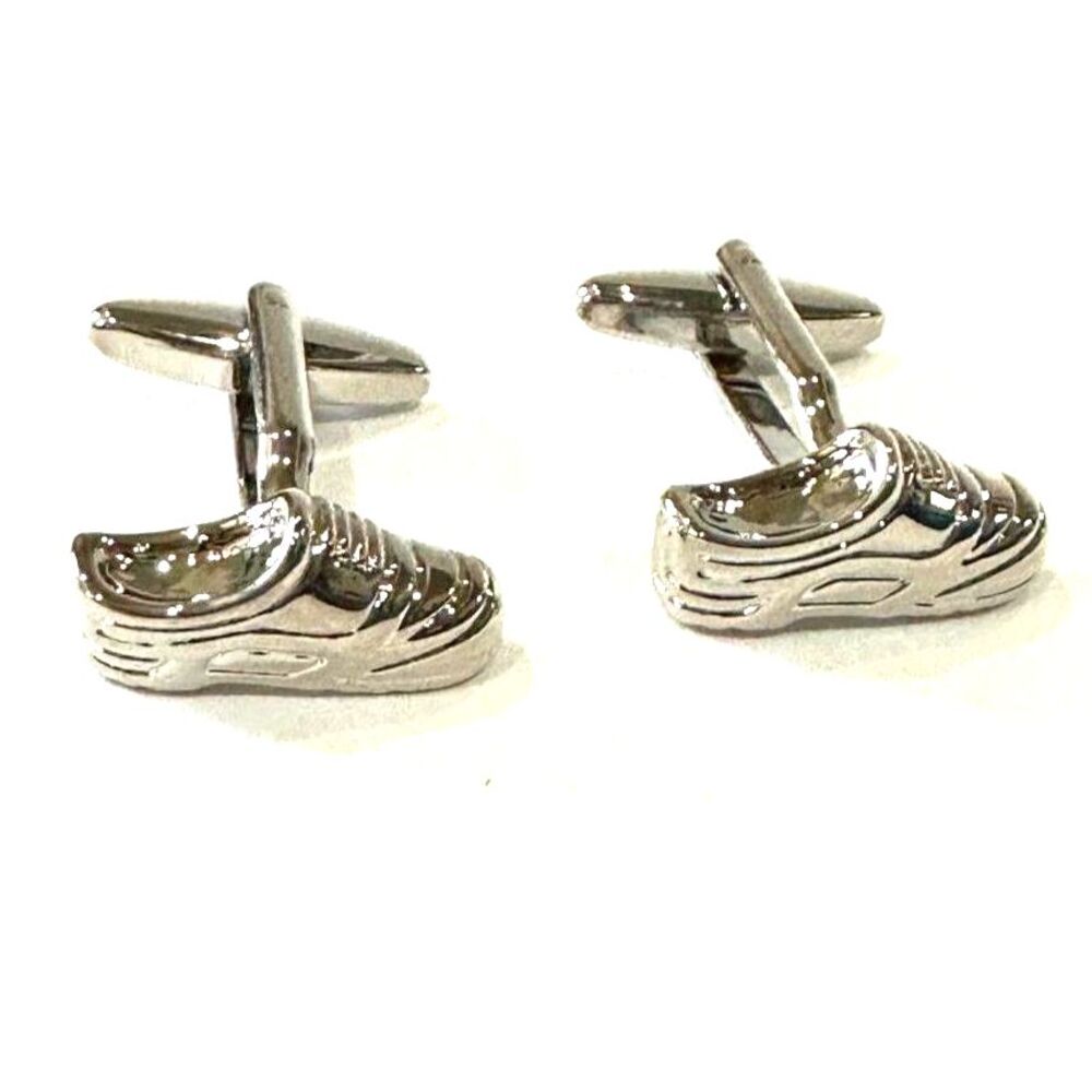 3D Soccer Sneaker / Turf Shoe Cufflinks — Gunmetal Silver